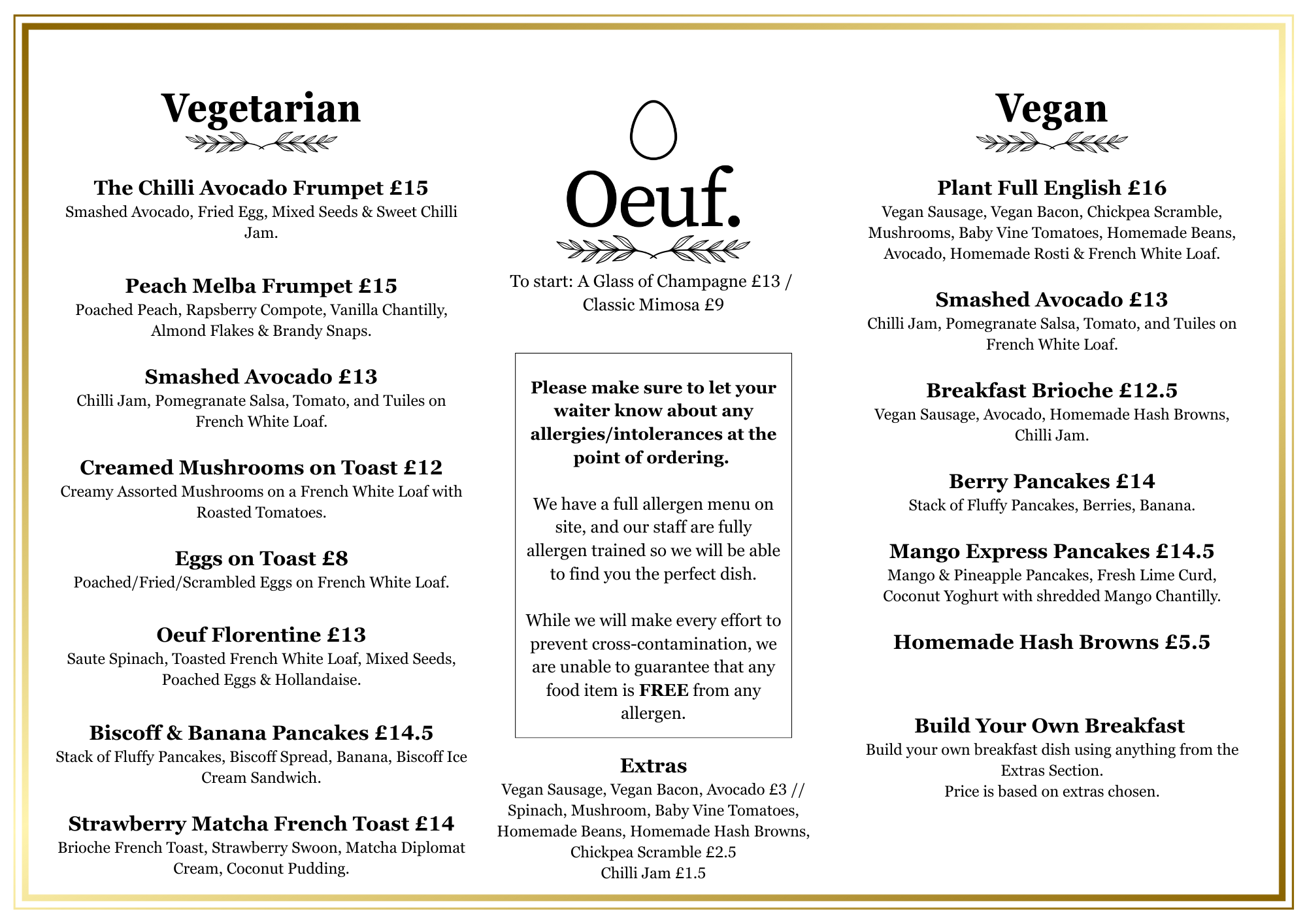Vegan Brunch Menu